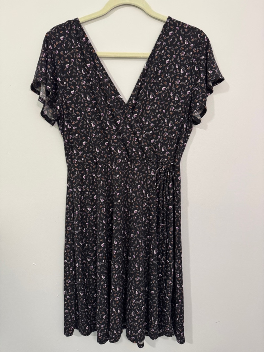 NWT Black Floral Wrap-Style Dress